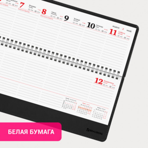 Планинг датированный 2025 305х140 мм BRAUBERG Up, под кожу, черный, 115703