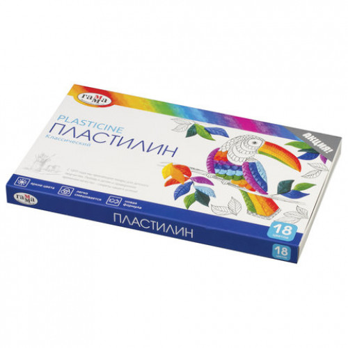 Пластилин классический ГАММА Классический, 18 цветов, 360 г, со стеком, картонная упаковка, 281035