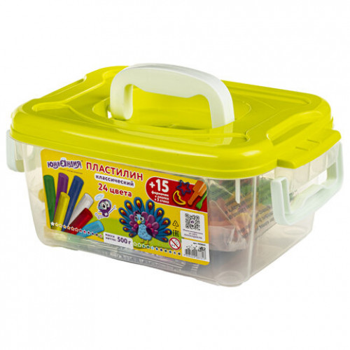 Пластилин в боксе ЮНЛАНДИЯ, 24 цвета, 500 г, скалка, 3 стека, 15 формочек, 105865