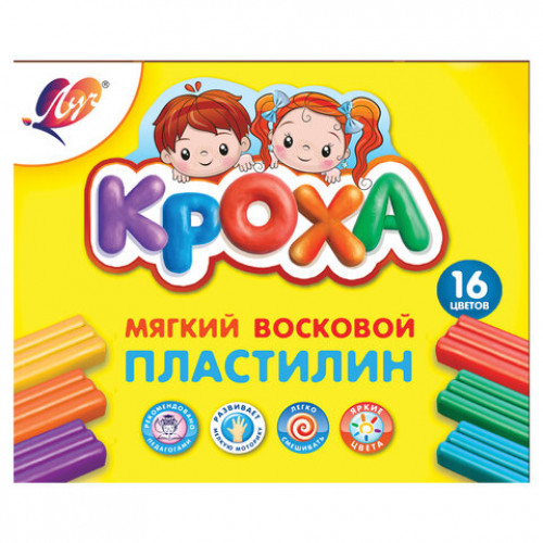 Пластилин мягкий ЛУЧ Кроха, 16 цветов, 240 г, со стеком, картонная упаковка, 28С 1646-08