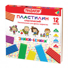 Пластилин классический ПИФАГОР ЭНИКИ-БЕНИКИ, 12 цветов, 240 г, со стеком, картонная упаковка, 100973