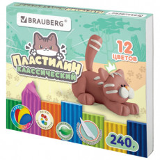Пластилин классический МИЛЫЕ КОТЫ, 12 цветов, 240 г, СТЕК, ВЫСШЕЕ КАЧЕСТВО, BRAUBERG, 107353