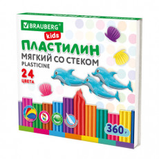 Пластилин мягкий восковой BRAUBERG KIDS, 24 цвета, 360 г, со стеком, 106498 Пластилин мягкий восковой BRAUBERG KIDS, 24 цвета, 360 г, со стеком, 106498