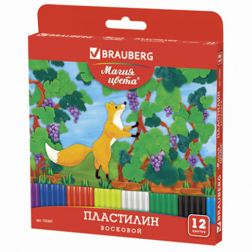 Пластилин восковой BRAUBERG МАГИЯ ЦВЕТА, 12 цветов, 180 г, со стеком, европодвес, 103307