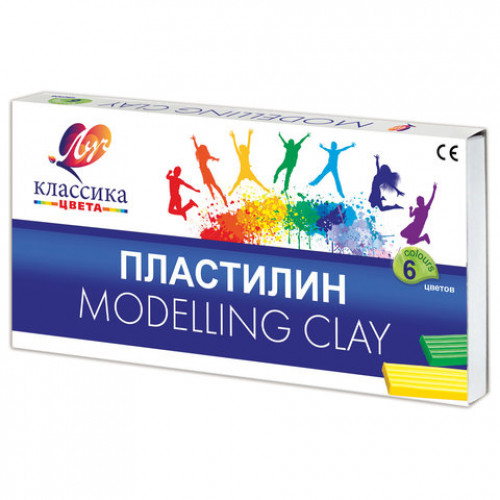 Пластилин классический ЛУЧ Классика, 6 цветов, 120 г, со стеком, картонная упаковка, 12С878-08