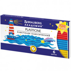 Пластилин классический BRAUBERG АКАДЕМИЯ ХИТ, 6 цветов, 120 г, стек, ВЫСШЕЕ КАЧЕСТВО, 106440