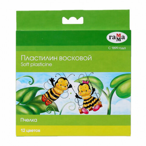 Пластилин восковой ГАММА Пчелка, 12 цветов, 180 г, со стеком, картонная упаковка, 280032Н