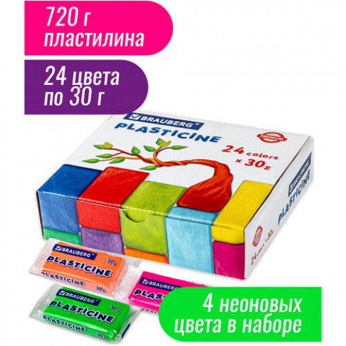 Пластилин классический BRAUBERG PREMIUM, 24 цвета, 720 г, ВЫСШЕЕ КАЧЕСТВО, 105869