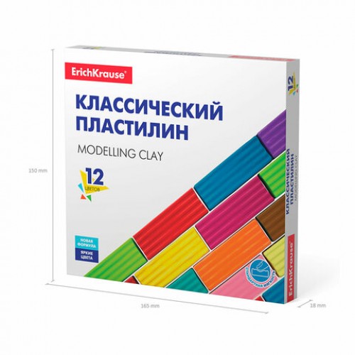 Пластилин классический ERICH KRAUSE Basic, 12 цветов, 192 г, со стеком, картонная упаковка, 50558