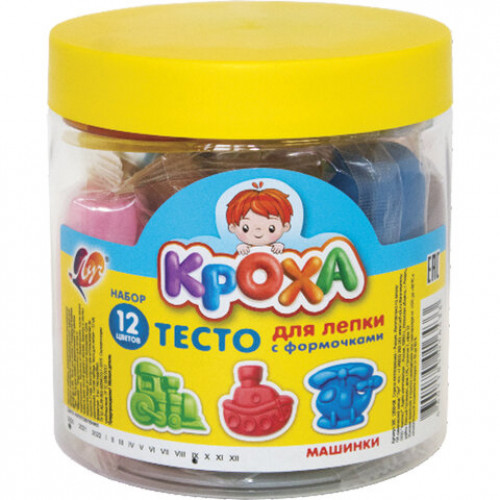 Тесто для лепки с формочками ЛУЧ Машинки, 12 цветов, 3 формы, пластиковая банка, 30С 1900-08