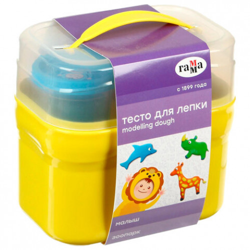 Пластилин на растительной основе (тесто для лепки) ГАММА Малыш. Зоопарк, 4 цвета, 240 г, 5 формочек, 509198