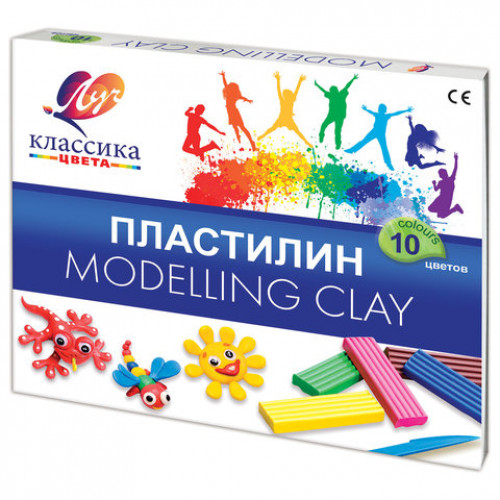 Пластилин классический ЛУЧ Классика, 10 цветов, 200 г, со стеком, картонная упаковка, 7С304-08
