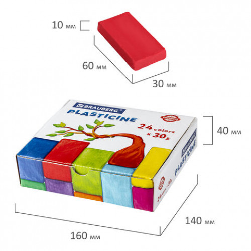 Пластилин классический BRAUBERG PREMIUM, 24 цвета, 720 г, ВЫСШЕЕ КАЧЕСТВО, 105869