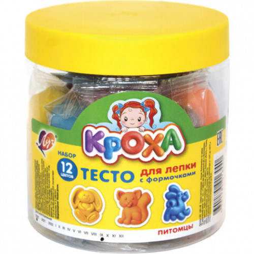 Тесто для лепки с формочками ЛУЧ Питомцы, 12 цветов, 3 формы, пластиковая банка, 30С 1901-08