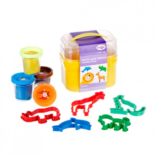 Пластилин на растительной основе (тесто для лепки) ГАММА Малыш. Зоопарк, 4 цвета, 240 г, 5 формочек, 509198