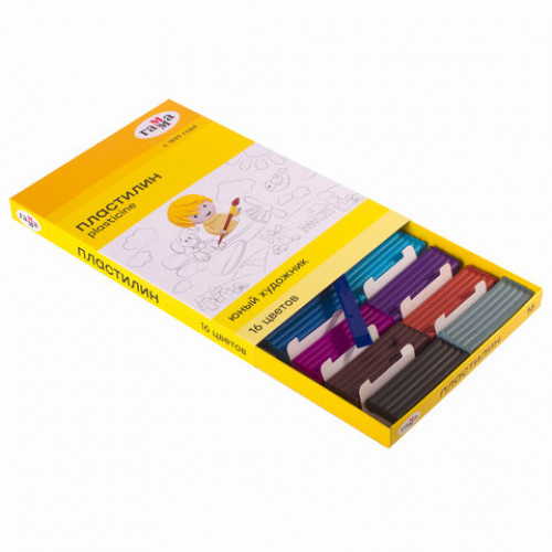 Пластилин ГАММА Юный художник NEW, 16 цветов, 224 г, со стеком, 280046