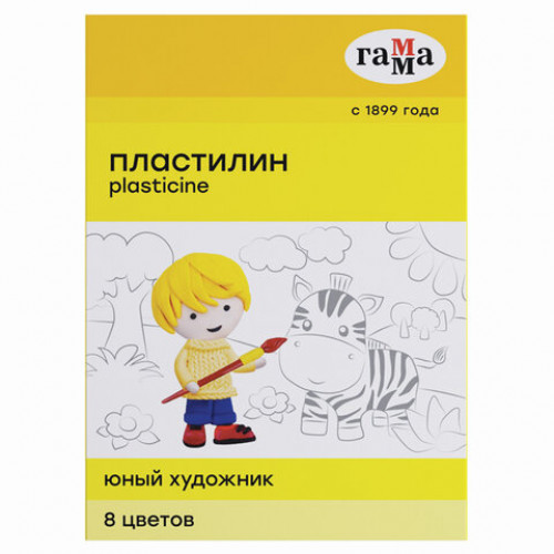 Пластилин классический ГАММА Юный Художник, 8 цветов, 112 г, со стеком, картонная упаковка, 280043