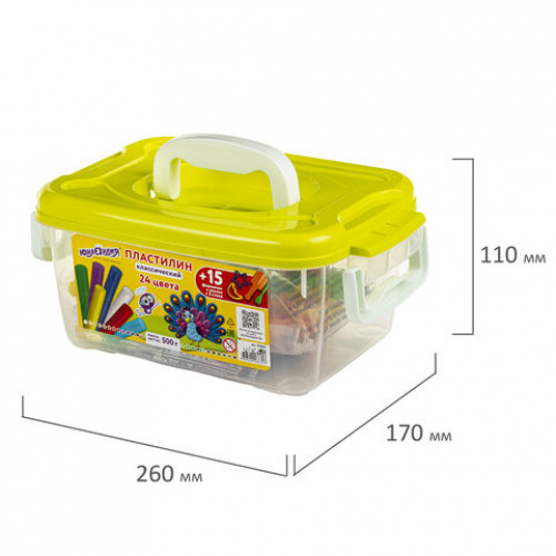 Пластилин в боксе ЮНЛАНДИЯ, 24 цвета, 500 г, скалка, 3 стека, 15 формочек, 105865