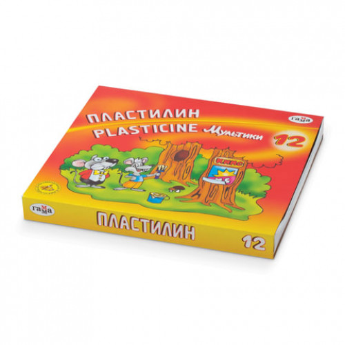 Пластилин классический ГАММА Мультики, 12 цветов, 240 г, со стеком, картонная упаковка, 280018/281018, 280018, 281018