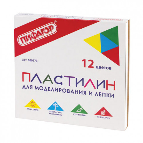 Пластилин классический ПИФАГОР ЭНИКИ-БЕНИКИ, 12 цветов, 240 г, со стеком, картонная упаковка, 100973