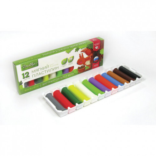 Пластилин супер мягкий GLOBUS, с алоэ вера, 12 цветов, 180 г, ПЛ12-01МВ
