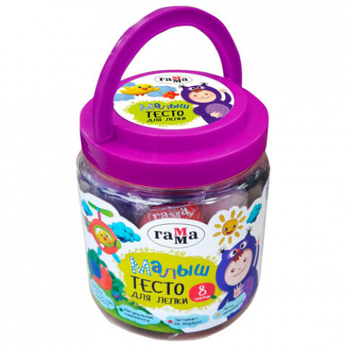 Пластилин на растительной основе (тесто для лепки) ГАММА Малыш, 8 цветов, 200 г, формочка, 211218_04