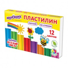 Пластилин мягкий ЮНЛАНДИЯ ВЕСЕЛЫЙ ШМЕЛЬ, 12 цветов, 180 г, СО СТЕКОМ, 106672