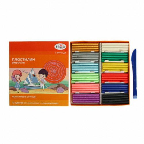 Пластилин классический ГАММА Оранжевое солнце, 12 цветов, 6 классических + 6 перламутровых, 156 г, стек, 130520203