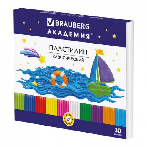 Пластилин классический BRAUBERG АКАДЕМИЯ, 30 цветов, 600 г, со стеком, ВЫСШЕЕ КАЧЕСТВО, 105900