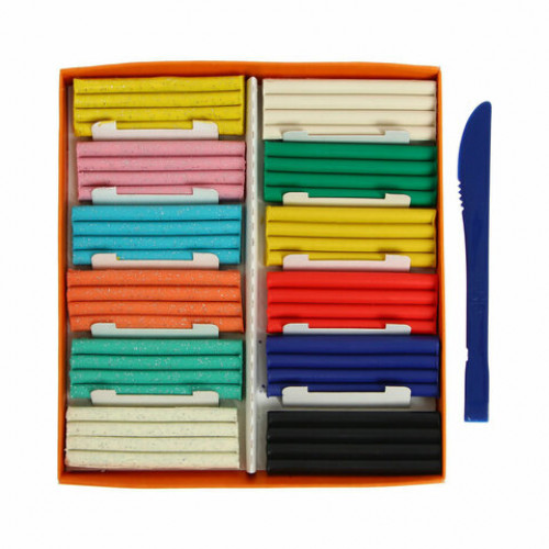 Пластилин классический ГАММА Оранжевое солнце, 12 цветов, 6 классических + 6 с блестками, 168 г, стек, 130520205