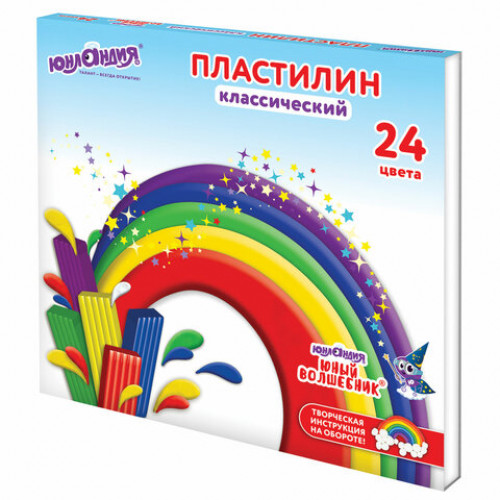 Пластилин классический ЮНЛАНДИЯ ЮНЫЙ ВОЛШЕБНИК, 24 цвета, 480 г, СО СТЕКОМ, 106511