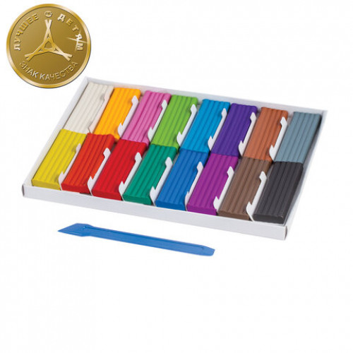 Пластилин классический ЮНЛАНДИЯ ВЕСЁЛЫЙ ШМЕЛЬ, 16 цветов, 240 г, СО СТЕКОМ, 104810