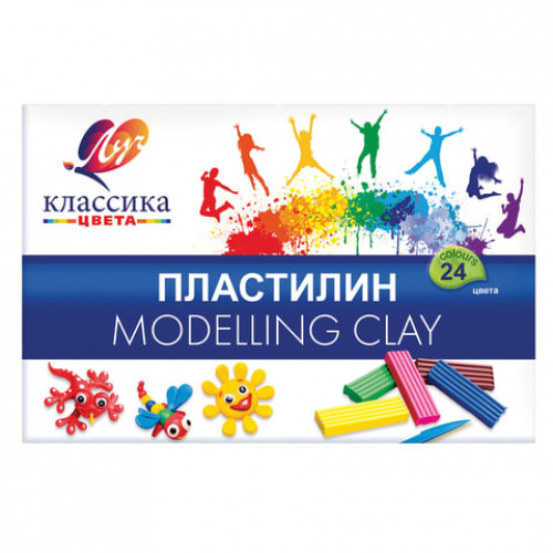 Пластилин классический ЛУЧ Классика, 24 цвета, 480 г, со стеком, картонная упаковка, 28С 1642-08
