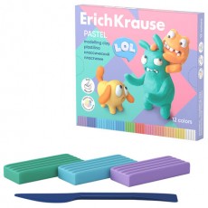 Пластилин классический ERICH KRAUSE Jolly Friends pastel, 12 цветов, 216 г, со стеком, 61352