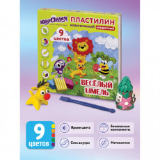 Пластилин классический ЮНЛАНДИЯ ВЕСЁЛЫЙ ШМЕЛЬ, 9 цветов, 153 г, СО СТЕКОМ, КВАДРАТНЫЙ, 104822