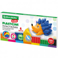 Пластилин классический BRAUBERG KIDS, 6 цветов, 120 г, стек, ВЫСШЕЕ КАЧЕСТВО, 106435