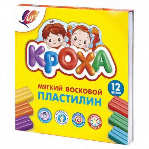 Пластилин мягкий ЛУЧ Кроха, 12 цветов, 180 г, со стеком, картонная упаковка, 23С 1484-08