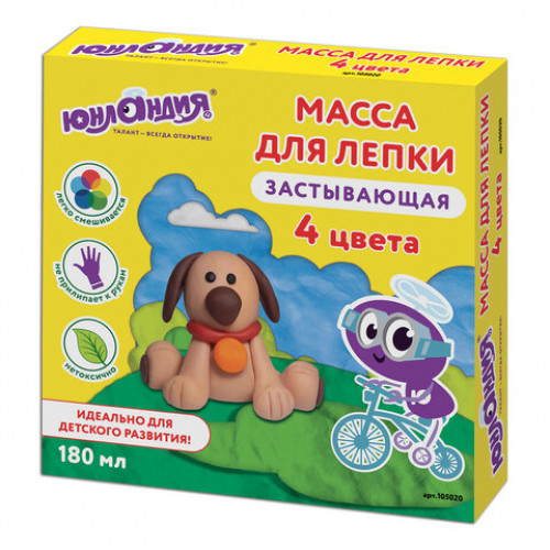 Масса для лепки лёгкая ЮНЛАНДИЯ ЮНЛАНДИК И ДОМАШНИЕ ЛЮБИМЦЫ, 4 цвета по 45 мл, застывающая, 105020
