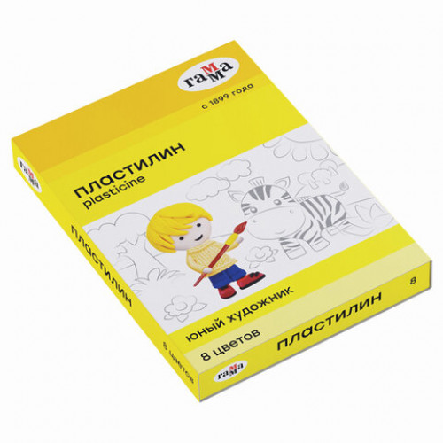 Пластилин классический ГАММА Юный Художник, 8 цветов, 112 г, со стеком, картонная упаковка, 280043