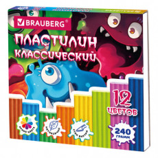 Пластилин классический МОНСТРИКИ, 12 цв., 240г, СТЕК, ВЫСШЕЕ КАЧЕСТВО, BRAUBERG, 107356