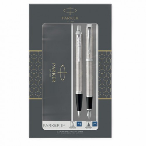 Набор PARKER IM Stainless Steel CT: шариковая ручка синяя и перьевая ручка синяя, 2183058