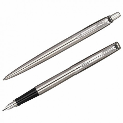 Набор PARKER Jotter Stainless Steel GT: шариковая ручка синяя и перьевая ручка синяя, 2093258