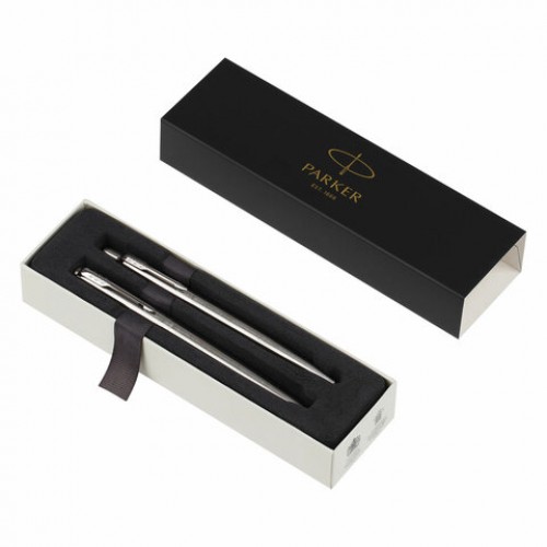 Набор PARKER Jotter Stainless Steel GT: шариковая ручка синяя и перьевая ручка синяя, 2093258