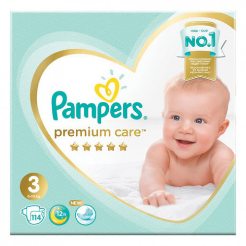 Подгузники, 114 шт., PAMPERS (Памперс) Premium Care, размер 3 (6-10 кг), 1210791