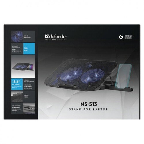 Подставка для ноутбука DEFENDER NS-513 15.6, 2USB, держатель для смартфона, 2 вентилятора, 29513