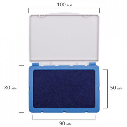 Штемпельная подушка BRAUBERG, 100х80 мм (рабочая поверхность 90х50 мм), синяя краска, 236867