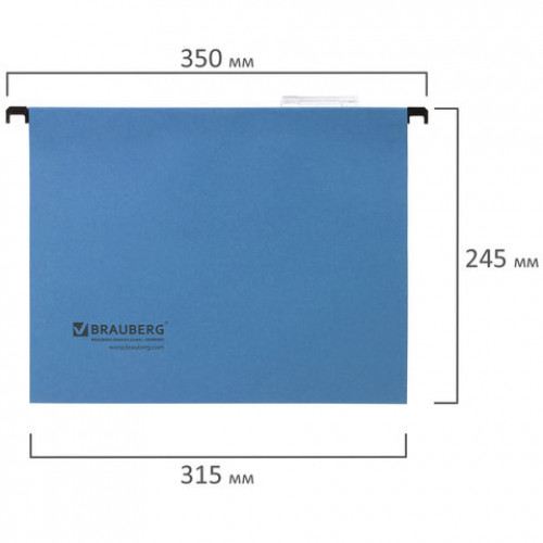 Подвесные папки А4 (350х245 мм), до 80 листов, КОМПЛЕКТ 10 шт., синие, картон, BRAUBERG (Италия), 231789