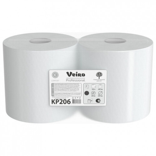Полотенца бумажные с центральной вытяжкой 180 м, VEIRO (M4) COMFORT, 2-слойные, КОМПЛЕКТ 6 рулонов, KP206