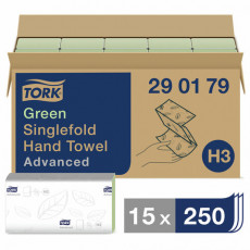 Полотенца бумажные, 250 шт., TORK (Система H3) Advanced, комплект 15 шт., 2-слойные, зеленые, 25х23, ZZ(V), 290179 Полотенца бумажные, 250 шт., TORK (Система H3) Advanced, комплект 15 шт., 2-слойные, зеленые, 25х23, ZZ(V), 290179