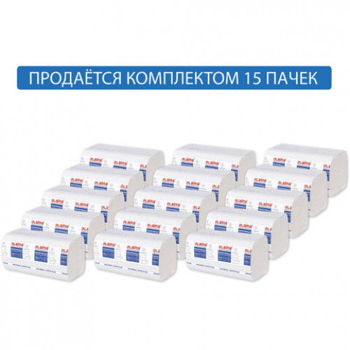 Полотенца бумажные 250 шт., LAIMA (H3) UNIVERSAL WHITE PLUS, 1-слойные, белые, КОМПЛЕКТ 15 пачек, 23х23, V-сложение, 111343